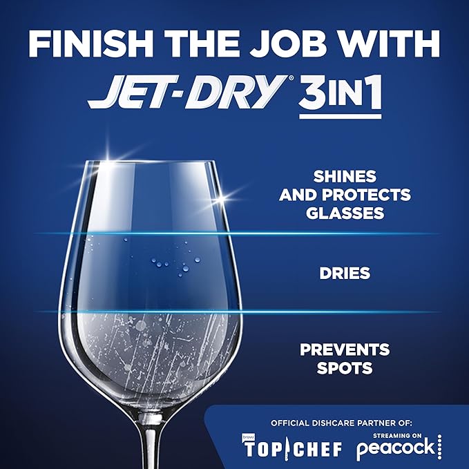 Finish Jet-Dry Dishwasher Rinse Aid, Compatible with Dishwasher Detergent, Prevents Spots & Residues, Dries, Shine & Protects, 16 oz, 155 Washes.
