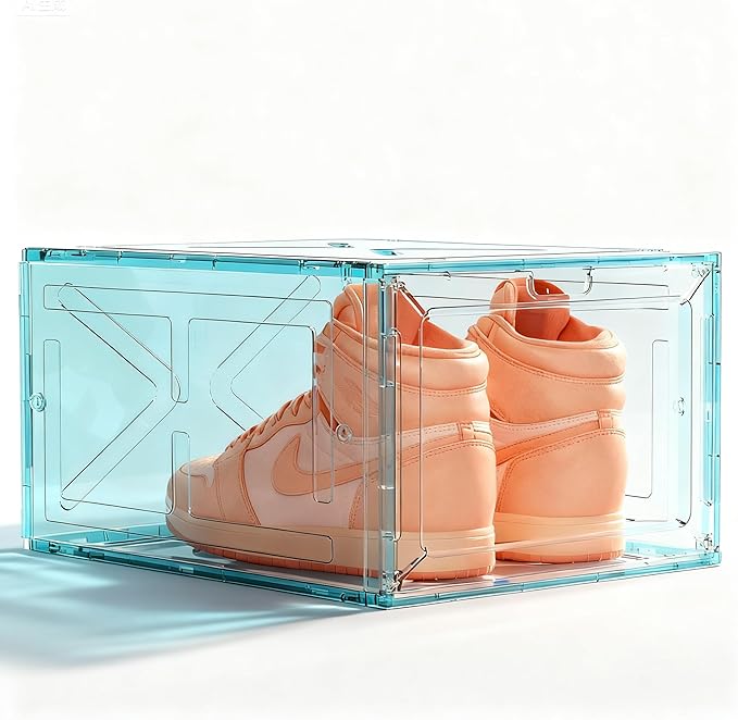 1 Pack Green Stackable Shoe Box for Men’s Sneakers, Magnetic Drop-Front Organizer for Closet or Display, Fits Shoes up to Size 13 – 13.5 x 10.55 x 7.5 In