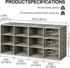 Garden 4 you Shoe Storage Bench, Cubby Shoe Rack with 12 Cubbies, 3-Tier Wood Shoe Rack Organizer, Shoe Organizer Cabinet for Entryway, Hallway, Closet and Garage, Grey