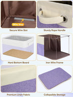 BALEINE 2 Pack Fabric Storage Bins for Shelves, Linen Storage Baskets for Organizing, Decorative Closet Bins for Clothes, Home (Lavender, 15''x11''x9.5'')
