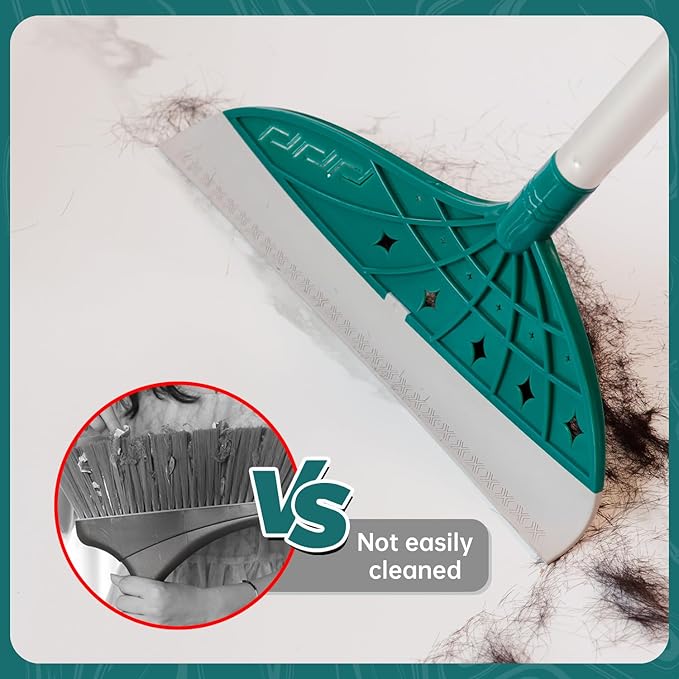 Magic Air Broom, Silicone Broom Floor Squeegee for Glass and Floors with 60’’ Long Aluminum Adjustable Handles,Silicone Squeegee Broom or Pet Hair, Dust and Liquids (Green)