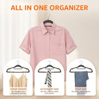 Yolife Cascading Plastic Clothes Hangers 10 Pack with Inner Hook for Vertical Storage, Slim Space Saving Hangers with Non-Slip Pads, 360° Swivel Metal Hook, Versatile, Black & Orange