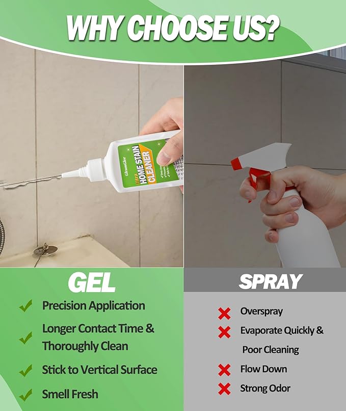 GleamGlee Home Remover Gel, 2 Pack Powerful Washing Machine Gasket Cleaner, Heavy Duty Cleaning Solution for Washing Machine, Refrigerator Strips, Bathroom Grout, Tiles, Sink, Shower - 10 Fl.Oz