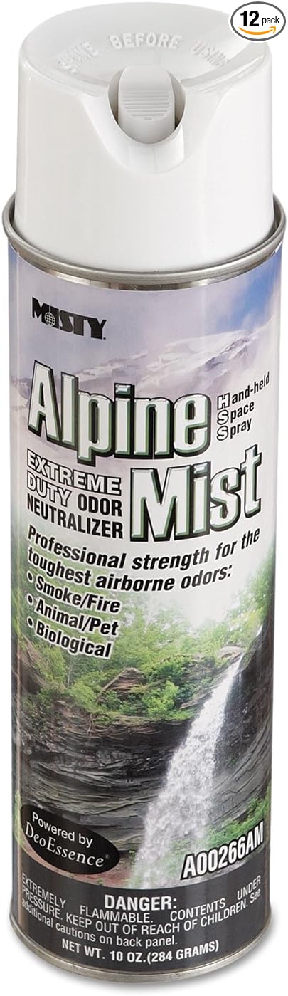 Misty Air Freshening Deodorizing Spray - Alpine Mist - 10 oz (Case of 12) 1039394 - Premium Odor Neutralizer for Smoke, Organic Decay, and Other Unwanted Odors