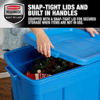 Rubbermaid Roughneck Tote 25 Gal, 4 Pack, Made in USA, Heritage Blue, Rugged Plastic Stackable Storage Bins with Lids and Handles