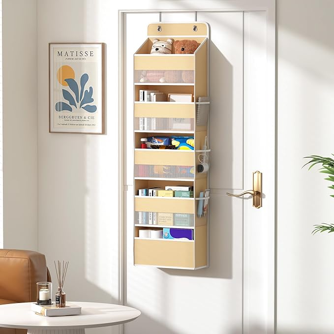 1 Pack 5-Tier Over the Door Organizer, Heavy-Duty Large Deep Pocket Hanging With 5 Large Front & 6 Side Pockets With for Pantry, Kitchen, Bathroom, Dorm, Beige