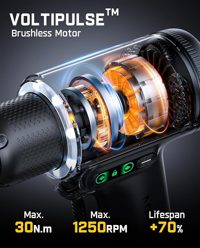 Fanttik K2 Ultra Power Drill, Cordless Drill/Driver, 3/8'' Keyless Chuck, Max. 30 N.m, Max. 1250 RPM, TapSwitch Gear Change, 2.5AH Rechargeable Battery, Tool Kit for Home DIY Projects