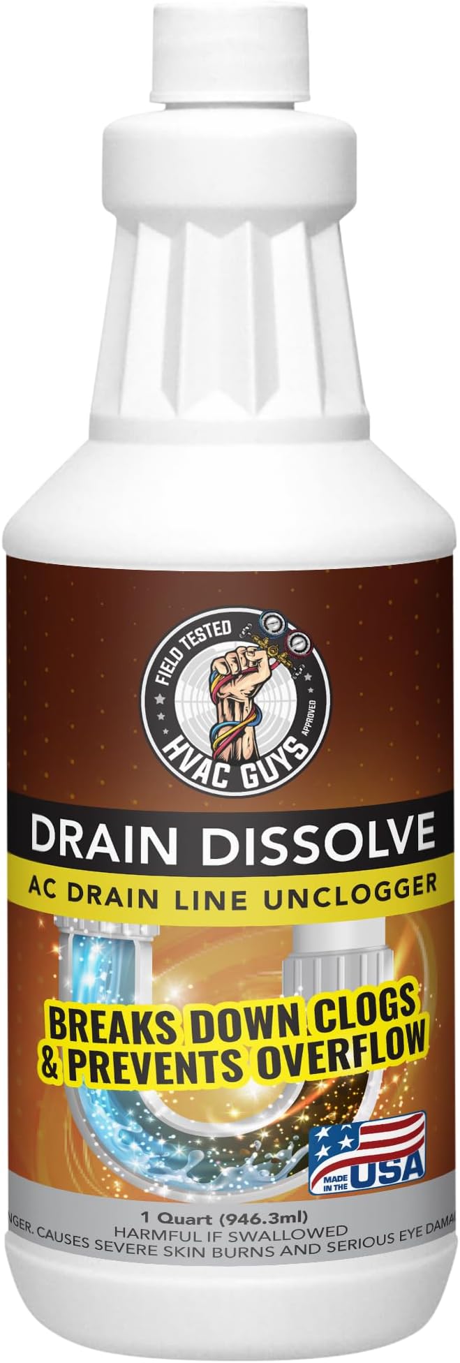 HVAC Guys Drain Dissolve 2PK | AC Drain Line Cleaner & Unclogger | Heat Generating Alkaline Formula | Prevents Overflow | Clears Hair, Grease, Gunk - 32oz