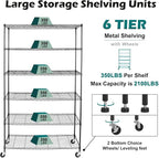 WDT NSF Certified Storage Shelves on Wheels, Heavy Duty Metal Shelves for Storage with Adjustable Stand, 6-Tier Wire Shelving Unit for Garage Pantry Kitchen Shelf Rack(17" W*47" D*80" H), Black