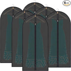 BALEINE 48'' Translucent Garment Bags, 6 Packs PEVA Dress Bag for Closet Clothes Dresses Suit Coats Storage (Black, 6PK)