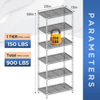 FDW 6-Shelf Adjustable,Storage Shelves Wire Shelving Shelving Unit Metal Shelves Storage Shelf,13" D x 23" W x 59" H,Black
