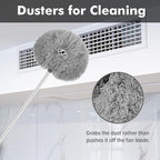 Ceiling Fan Cleaner Duster,Extra Long Dusters with Extension Pole 47 inch for Cleaning, Circle Shape Microfiber Reusable Duster & Flexible Brush, Ceiling Fan Duster for High Ceilings, Furniture (Grey)