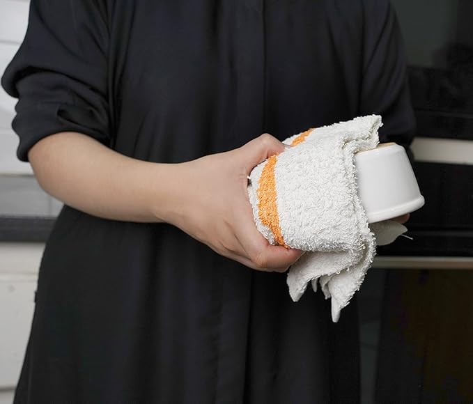 STF Linen Bar Mops Gold Stripe Pack of 24 Kitchen Towels 16x19 Multi-Purpose for Home, Restaurant and Cleaning White Absorbent Washcloth Dishcloths Sets, Reusable Dish, Cloths Rags