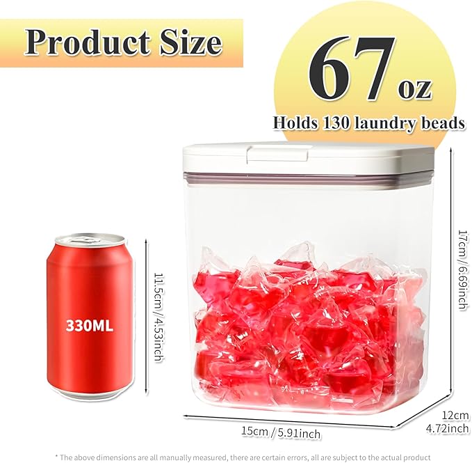 Gute Laundry Pod Holder with Lid - 67oz Sealed Automatic Pop-Up Dispenser, Laundry & Dishwasher Pods for Laundry Room Organization-2L