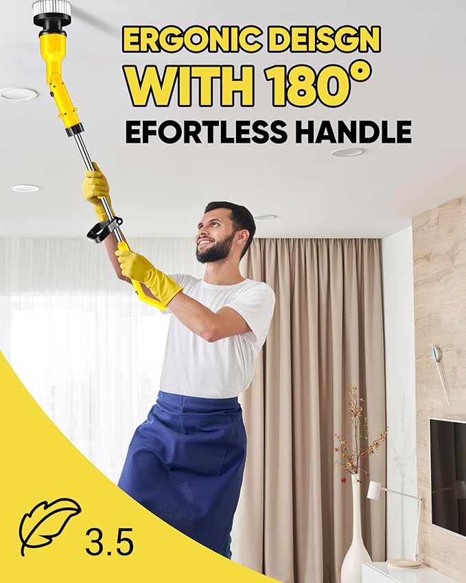 Electric Spin Scrubber with 3+ Hour Long Lasting Battery, 1000W/1200RPM High Power Cordless Clean Brush with 50IN Adjustable Long Handle, 4 Replacement Head for Bath/Tub/Tile/Floor