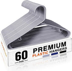 HOUSE DAY Grey Plastic Hangers 60 Pack, Non-Slip Plastic Hanger with Dual Hooks - Slim Space Saving 1/4" Thin Closet Organizers for Coats, Shirts, Pants & Dresses - Lightweight Garment Friendly