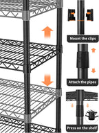 Golpart 5 Tier Heavy Duty Adjustable Storage Shelf Organizer Storage Metal Shelves Garage Wire Shelving Unit Pantry Rack 18" D x 36" W x 71.25" H,Black