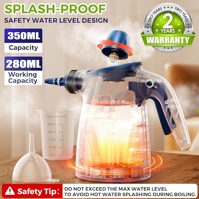 Steam Cleaner, Pressurized Handheld Multi-Surface Natural Steam Cleaner with 12 PCS Accessories & Safety Lock, 350ML Large Capacity, Steamer for Car, Home, Upholstery, Kitchen, Window, Grime, Grease