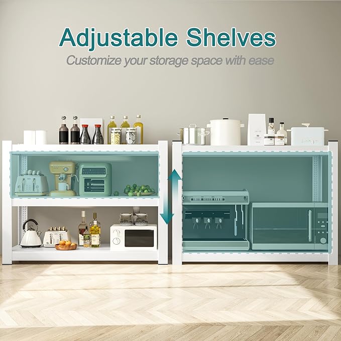 3-Tier Metal Storage Shelving Unit White 16" D x 36" W x 36" H, Adjustable, 1800 lbs Capacity, Heavy Duty, Storage Organizer, for Garage, Home, Bathroom, Laundry, Storage Rack