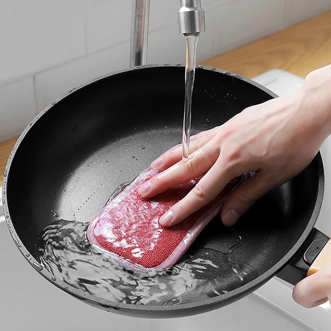 4 Pack Kitchen Scrub Sponge Dual Action Washing Up Cleaner Heavy Duty Scouring Pads Household Cleaning Wash Cloth (4)