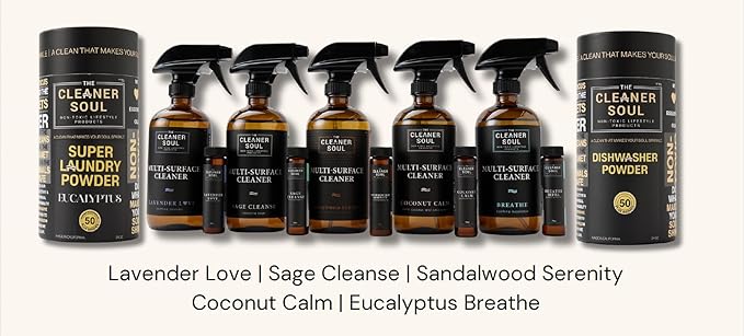 Non-Toxic Multi Purpose Cleaner, Natural Cleaning Spray, Luxurious Refillable Glass Bottle, Essential Oil Fragrance, Safe for All Surfaces, Safe for Animals, Pets, Safe for Humans (Coconut Calm)