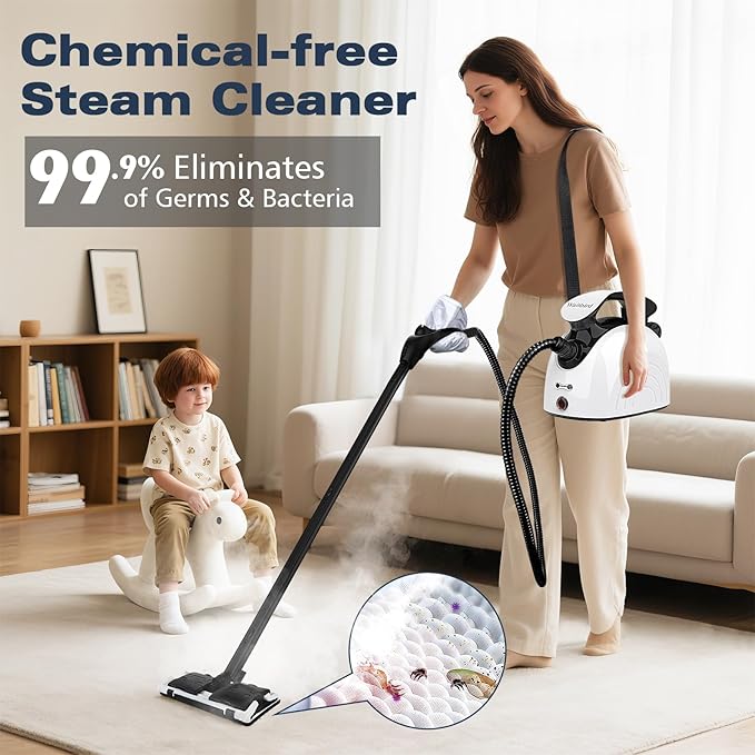 Steam Cleaner, Steam Cleaner For Home, Handheld Steamer For Cleaning With 21 Accessories, 248 °F High Temperature, Suitable for Grout, Floor. Sofas, Upholstery, Toys
