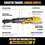 3/8" Cordless Ratchet Wrench for Dewalt 20V Battery(Tool Only),75FT-LBS(102N.m) Extended Electric Ratchet Wrench Set with Variable Speed, LED Light, 1/4"&1/2" Adapter,3" Extension Bar