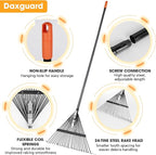 46 HRC Steel Gardening Leaf Rake, 24 Tines 23.2" Wide,Adjustable Split Long Handle 33-67",Suitable for Raking Leaves and Lawn Tidying,Garden rake and thatch rake Suitable for Adults