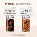 ComSaf 1 Quart Glass Jars with Airtight Lids (32oz, Set of 3), Straight-Sided Canisters for Sourdough Starter & Fermenting, 1L Hermetic Pantry Storage for Flour, Sugar, and Coffee