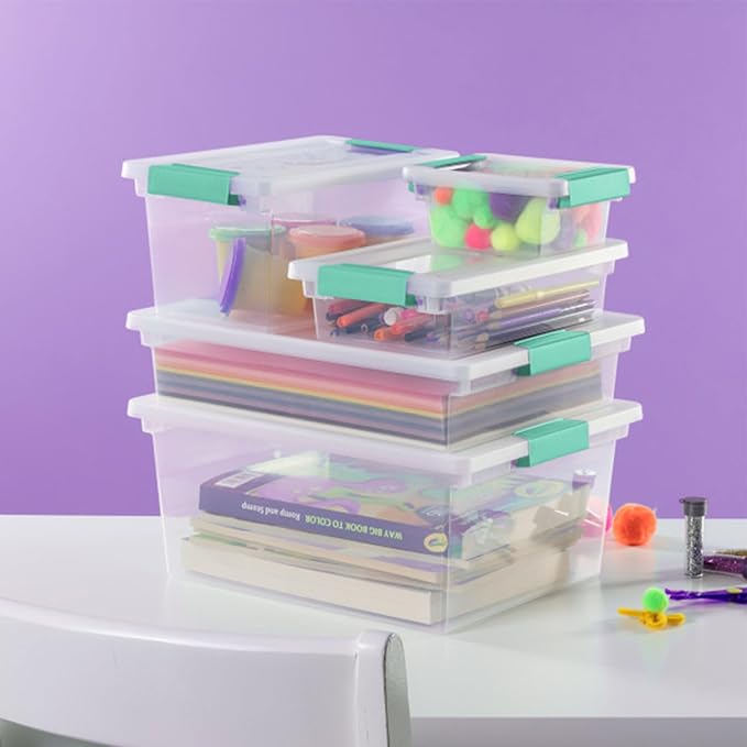 Sterilite 18-Pack Clip Box, Stackable Clear Plastic Bins with Latching Lids, Small - Writing, Arts or Crafts Supplies Storage Containers for Home, Office, Classroom and Workshop Organization
