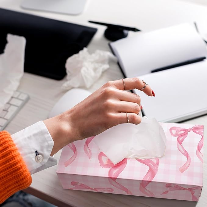 Yinder 12 Packs Facial Tissue Box 1560 Sheets Soft Facial Tissue Box for Fall Halloween Christmas 2 Ply 130 Sheets Disposable Travel Tissues Bulk for Car Household Kitchen(Pink Bow)