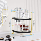 FSyueyun 2-Tier Corner Bathroom Counter Organizer, Tool-Less Installation Vanity Shelf Small Plastics Countertop Makeup Tray Skincare Perfume Organizers (Gold & Black)
