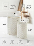 LE TAUCI Utensil Holder for Kitchen Counter - 7.1"+5.4" Ceramic Kitchen Utensil Holder Set of 2, Large Cooking Utensil Crock & Organizer for Spatula, Spoon - Embossed Kitchen Decor, White,Fireworks