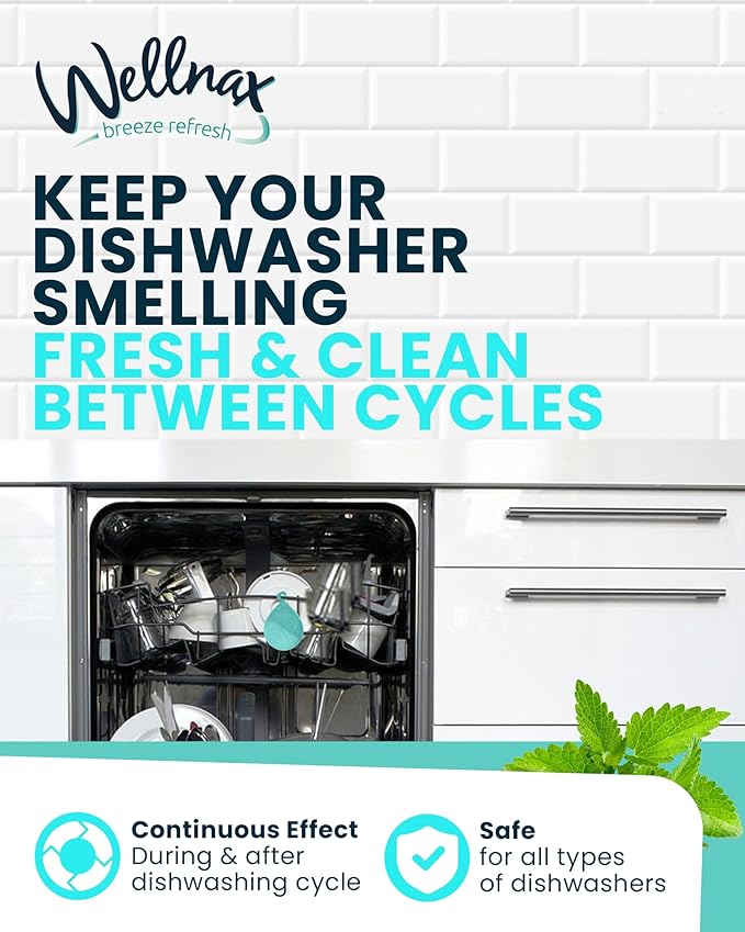Wellnax Dishwasher Cleaner and Deodorizer - Rinse aid, Dishwashing Machine Odor Eliminator & Deodorizer, Fresh Fragrance Gel With Smell Removal Solution, Freshener Smelling In Dishwash (Mint)