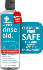 Nature Clean All Natural Dishwasher Rinse Aid Cleaner, Liquid Dishwasher Rinse Agent Spot-Free Glass & Cutlery in Hard Water, Non-Toxic Dish Washer Drying Agent & Stain Remover, 8 oz/250ml, Pack of 1