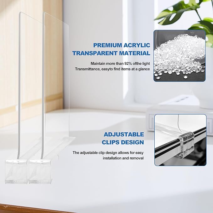 12 Pack Acrylic Shelf Dividers,Clear Acrylic Divider for Clothes/Purses,Wood Shelf Closet Separators,Shelf Divider Closet Organizer,Shelf Separators in Bedroom Kitchen Office Cabinets Storage