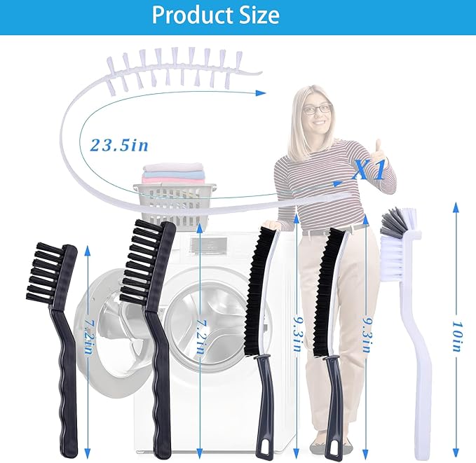 ‌Washing Machine Cleaning Brush Set - 5-Piece Crevice Cleaner & 1-Piece Drum Brush for Front Load Washer | Rubber Seal Scrubber | Tight Space Accessories