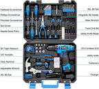 PULITUO Tool Set, 148-Piece Home Drill Set with 12V Blue Cordless Drill, Hand tool Kits, and Box, Suitable for Men, Women, and DIY Enthusiasts for Home Improvement.