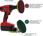 4 Inch Drill Powered Brush Tile Scrubber Scouring Pads,6 Scrubbing Pads with 4 Inch Pad Holder,1Quick Change Hex Shaft for Kitchen Bathroom Grout Tub Grill Cleans Large Flat Areas