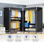 ULIFHOME P8C Pro Heavy Duty Clothes Rack（With Extended Width Design） Rolling Clothing Racks for Hanging Clothes with Lockable Wheels，42" W x 15.8" D x 80.5" H，Load 700LBS，Black Rack with Black Cover