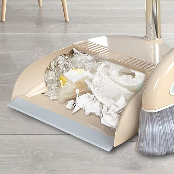 Long Handled Broom and Dustpan Set, 88cm Indoor Broom with Dustpan Combo Set, Durable & Versatile, Long Handle with Upright Stand for Home, Office, School Accessory for Kitchen, Dorms, Bathroom