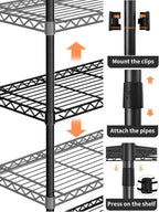 Golpart 6 Tier Adjustable Storage Shelves,Heavy Duty Metal Utility Shelf 1500LBS Capacity Wire Shelving Unit Organizer Rack for Home Kitchen Pantry Room 14" D x 36" W x 72" H Black