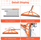 2-in-1 Air Broom, 180° Rotating 54 Inch Adjustable Silicone Rubber Broom Includes 2 Scraping Strips, Sweep and Silicone Tools with Long Handle for Cleaning Bathrooms,Glass,Tiles,Pet Hair