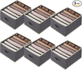 6 Pcs Large Size Wardrobe Clothes Organizers 6 Grids for Pants, Jeans, Sweater, T-shirt, Dress Stackable Closet Drawer Organizer Storage Bin Container with Sturdy Handles, Dark Grey