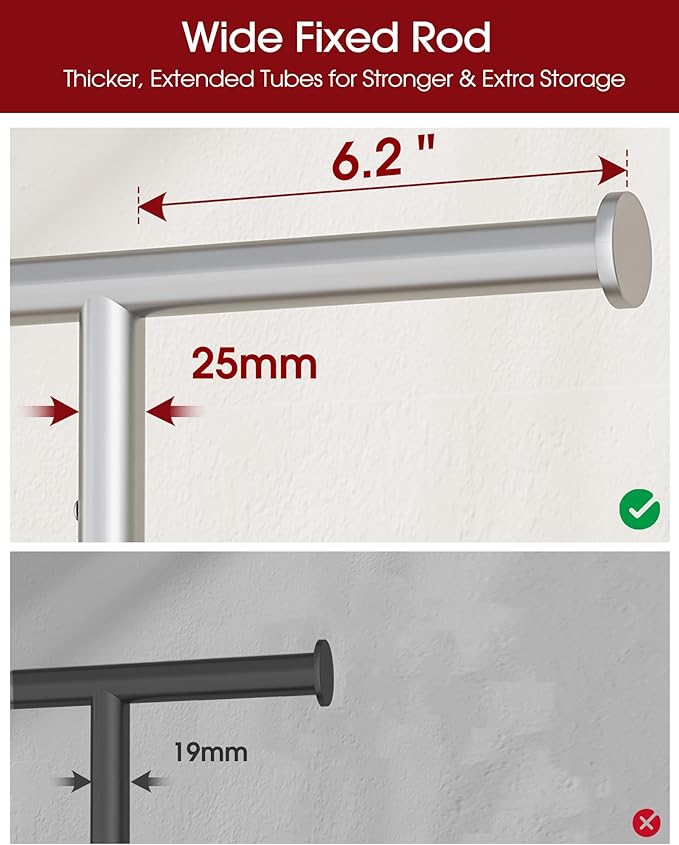 Sakugi Clothes Rack - Large-Capacity Clothing Racks for Hanging Clothes with Lockable Wheels, Space-Saving Metal Coat Rack for Bedroom, Laundry Room, Entryway, 45.6" x 16.9" x 59", Silver