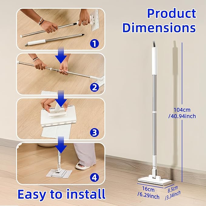 Cloth Changing Mini Mop with a Mini Foldable Desktop Mop, Flat Dust Mop for Dry Wet Disposable Pads，Kitchen Cabinet Counter Wall Spills and Oily Stains Cleaning (Lazy Mops Set)