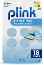 Plink Fizzy Drain Cleaner and Freshener, Prevents Drain Clogs and Buildup, Removes Odors from Bathroom and Kitchen Sinks, Septic-Friendly, Made in the USA, Lemon Scent, 18 Tablets