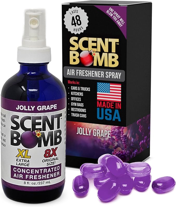 Scent Bomb Air Freshener Spray, Long-Lasting Odor Eliminator for Home & Car, Effective Deodorizer Spray for Kitchen, Bathroom, Fresh Room Spray & Smell Neutralizer, Jolly Grape