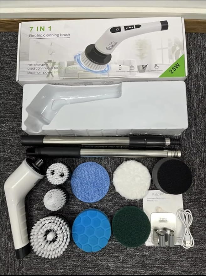 Electric Spin Scrubber, Cordless Cleaning Brush Power Scrubber with 7 Replaceable Brush Heads for Floor Tile,Bathroom,Shower Bathtub,Glass,Car