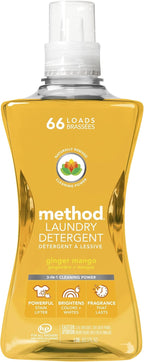 Method Liquid Laundry Detergent, Ginger Mango, 66 Loads Per Bottle, Hypoallergenic + Stain Remover, 53.5 Fl Oz (Pack of 1)